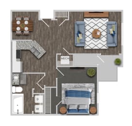 1B1B Floor Plan at Magnolia Pointe, Duluth, GA, 30096