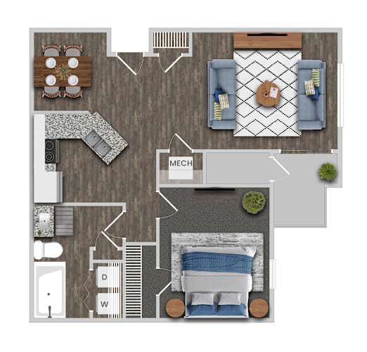 Floor Plan  1B1B Floor Plan at Magnolia Pointe, Duluth, GA, 30096