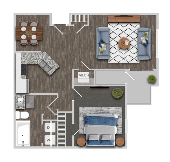 1B1B Floor Plan at Magnolia Pointe, Duluth, GA, 30096