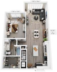 1 Bed 1 Bath Floor Plan | 931 Sq. Ft. at The Louis Apartment Flats, KY, 40241