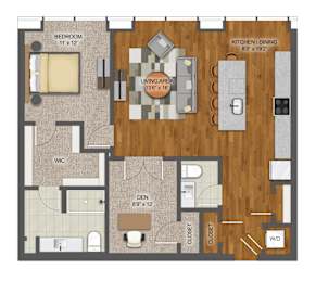 1Bed 1.5Bath D Floor Plan at Stella St. Paul Apartments, St. Paul, MN, 55102