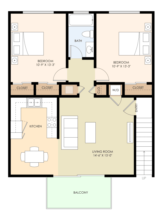  Floor Plan Two Bedroom One Bathroom