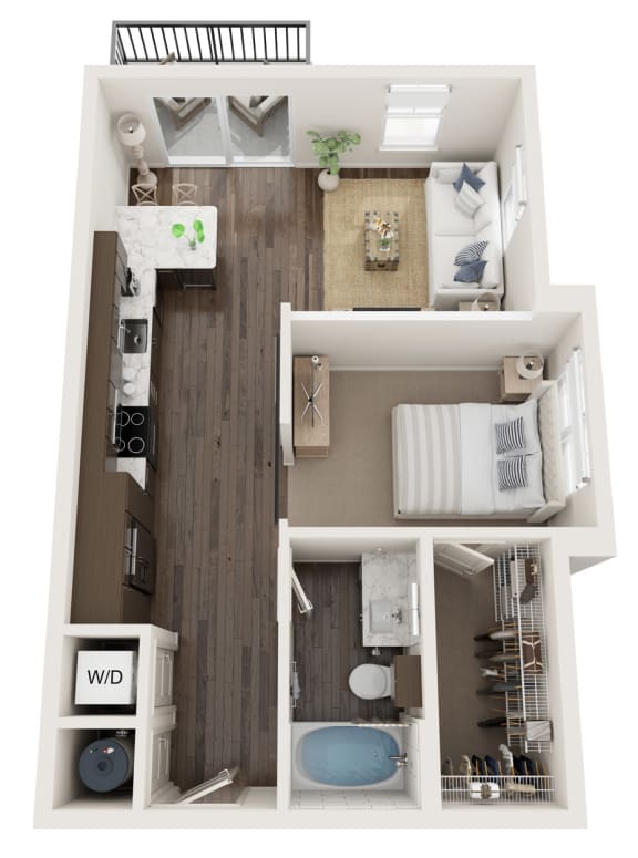 Studio 1 bath floor plan B at The Clearing at ONE28, Olathe, KS, 66062