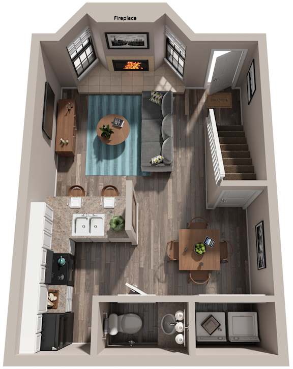1 Bed 1.5 Bath Floor Plan | 801 Sq. Ft. at Bradford Pointe, GA 30909