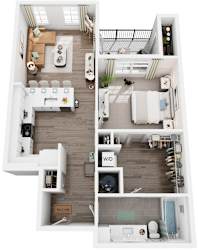1 Bed 1 Bath Floor Plan | 726 Sq. Ft. at Canopy at Ginter Park Apartments in Richmond, Virginia
