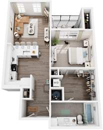 1 Bed 1 Bath Floor Plan | 726 Sq. Ft. at Canopy at Ginter Park Apartments in Richmond, Virginia