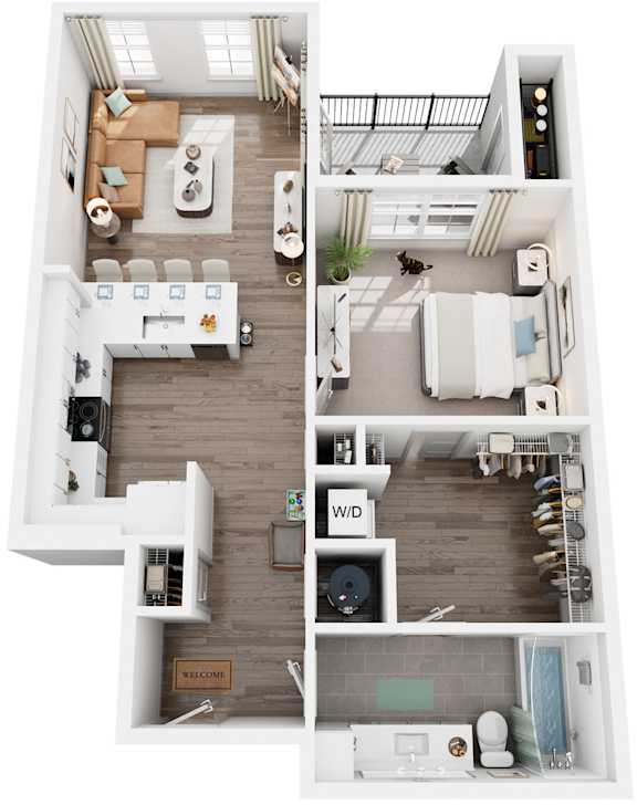 1 Bed 1 Bath Floor Plan | 726 Sq. Ft. at Canopy at Ginter Park Apartments in Richmond, Virginia