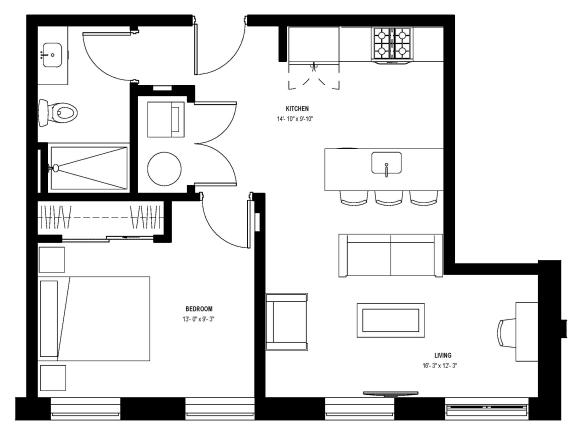 1 bed 1 bath floor plan O at Glassworks, Pennsylvania, PA