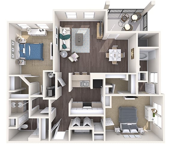 Evergreen Lenox Park - B3 - 2 bedroom and 2 bath - 3D Floor Plan