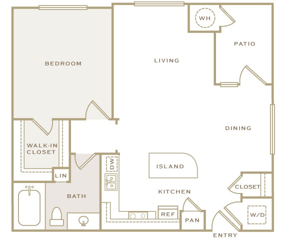A1 3D floor plan 1-bedroom First and Main Apartments - 2D Floor Plans
