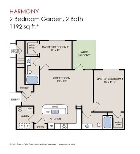 Floor Plan  Harmony - 2 Bedroom Garden