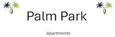 A logo for Palm Park Apartments with two palm trees on the sides.
