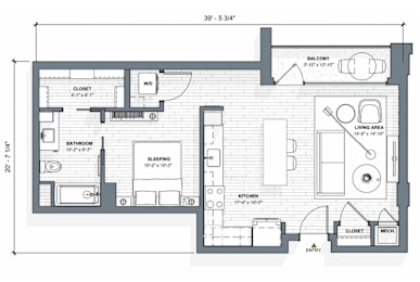 52 TEN E3 Floorplan, Studio 1 bath