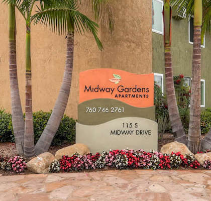 Midway Gardens Apartments Monument Sign in Escondido, California