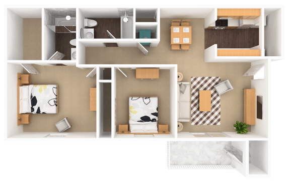Floor Plan  Emerald 2 Bedroom 2 Bathroom, 1038 sq. ft., at Barton Farms Apartments and Duplexes in Greenwood, IN 46143