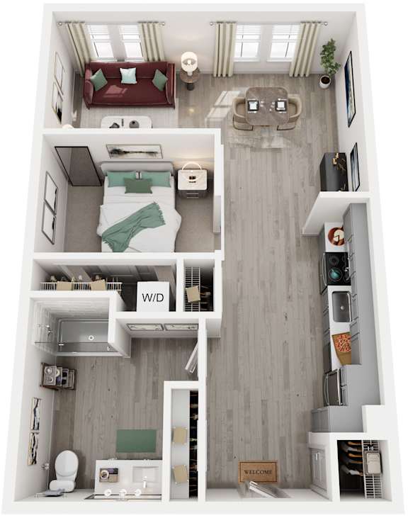 1 Bed 1 Bath Floor Plan | 672-693 Sq. Ft. at Lyric at Norton Commons Apartments, KY 40059