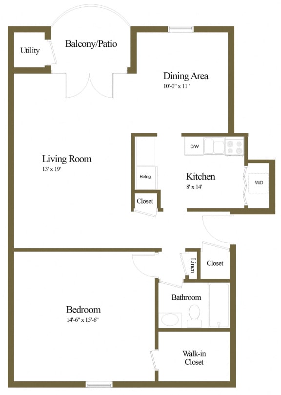 Comfortable Bedroom Apartment floor plan at The Brittany in Pikesville