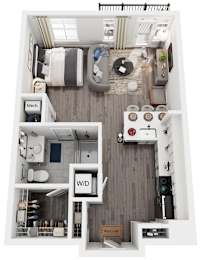 Studio 1 Bath Floor Plan | 670 Sq. Ft. at The Flats at Southlawn Apartments, Lawrenceville, Georgia