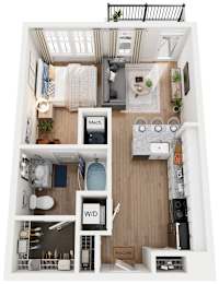Studio 1 Bath Floor Plan | 622 Sq. Ft. at The Flats at Southlawn Apartments, Lawrenceville, 30046