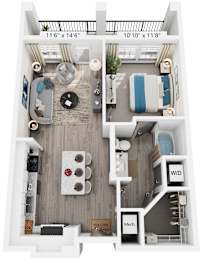 1 Bed 1 Bath Floor Plan | 680 Sq. Ft. at The Louis Apartment Flats, Louisville, Kentucky