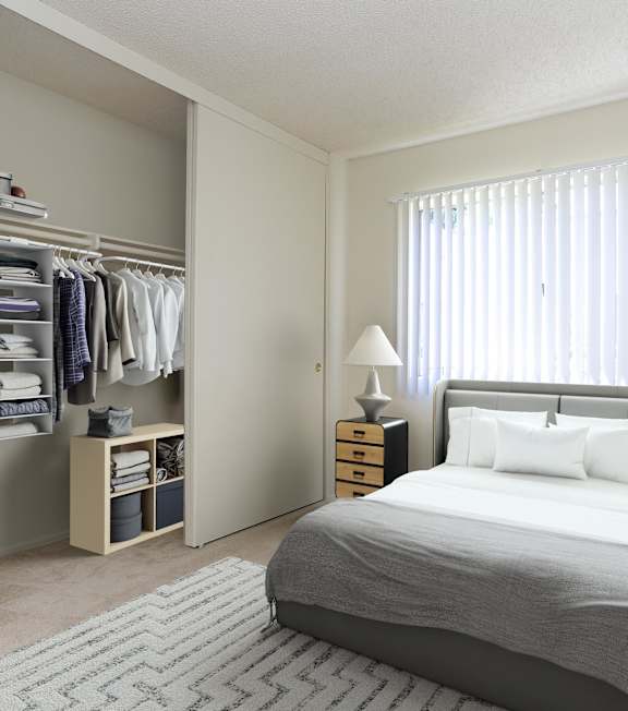 a modern bedroom  at Clair Del and Clair Del Gardens, Long Beach, CA