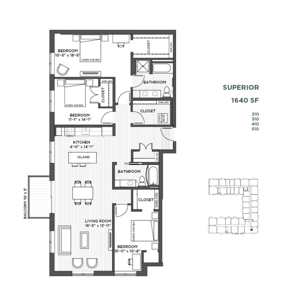 3 bedroom floor plan at The Hill Apartments in st paul mn