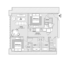 3 bed 2 bath C8 Floor Plan at 99 Front, Tennessee, 38103