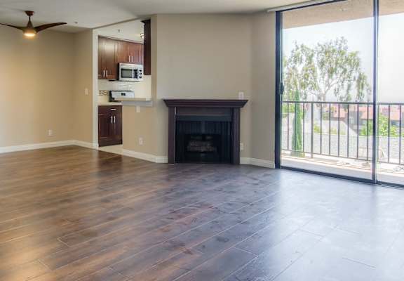 Wood Floor Living Room at Hillside View, California, 90046
