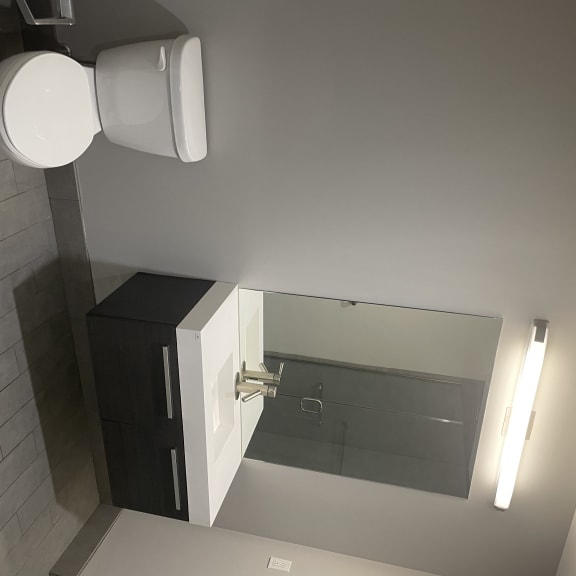 Large spacious bath rooms feature ample lighting, floating  vanities and large showers with full glass doors.