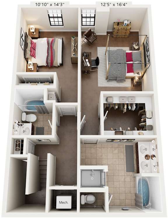 2 Bed 2.5 Bath Floor Plan | 1,740 Sq. Ft. at Mayton Transfer Lofts in Petersburg, Virginia