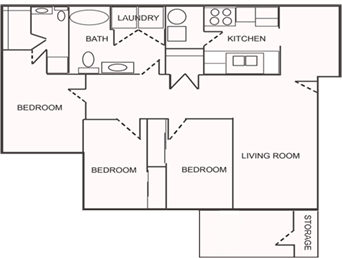 3 Bedroom Floorplan at Salem Place Apartments, Daleville, Indiana