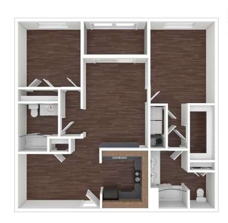 A diagram of a house layout with furniture.