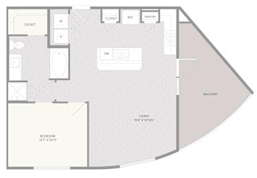 A9 floor plan with kitchen, living room, and bathroom.