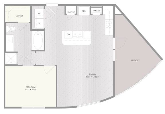 A9 floor plan with kitchen, living room, and bathroom.