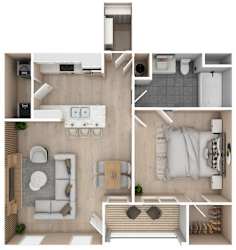 One bedroom, One bathroom floor plan | 716 Sq. Ft. at Audubon Park Apartment Homes