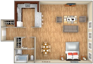 Floor Plan  Studio 3D floorplan at 7251 at Waters Edge, Chicago, 60649