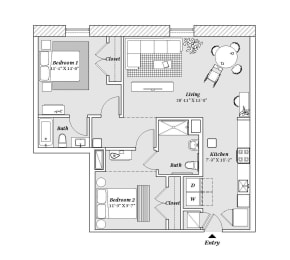 3 bed 2 bath C2 ADA Floor Plan at 99 Front, Memphis, TN