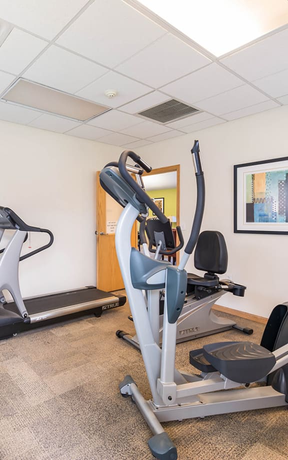 A fitness center with cardio equipment at Horace Mann Apartments and townhomes in Gary, IN