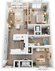 Willow Floorplan | 962 Sq. Ft. at Flats at West Broad Village, Glen Allen, 23060