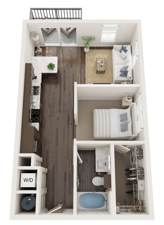 Studio 1 bath floor plan A at The Clearing at ONE28, Olathe, KS
