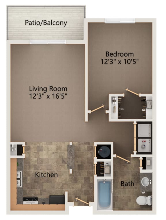Maple one bedroom floorplan at highland view apartments