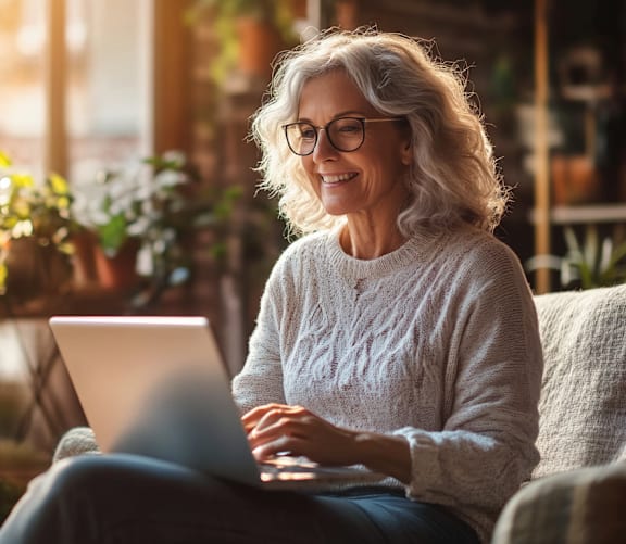 a man and woman looking at a laptop computer