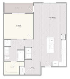 A floor plan of apartment A14 with labeled rooms.