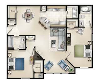 Kingsbury II (2 Bed / 2 Bath / Sunroom) Floor Plan at Brittany Commons Apartments, Spotsylvania, Virginia