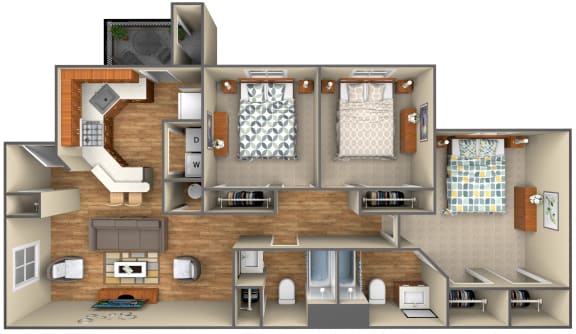 Floor Plan  3 Bedroom floor plan at Carolina Pines Apartments, Conway, 29527