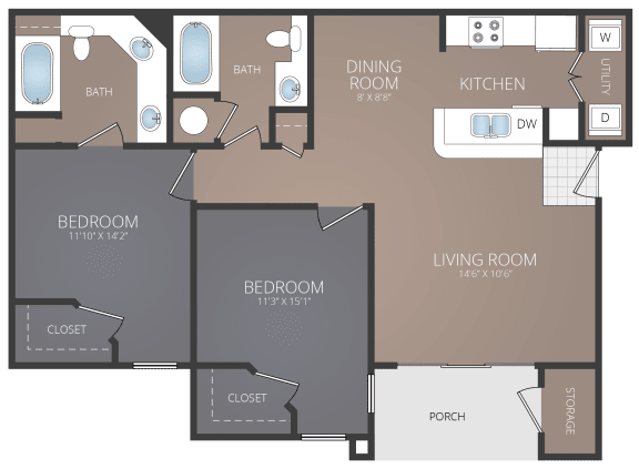 a floor plan of a 1 bedroom apartment with den and bathroom