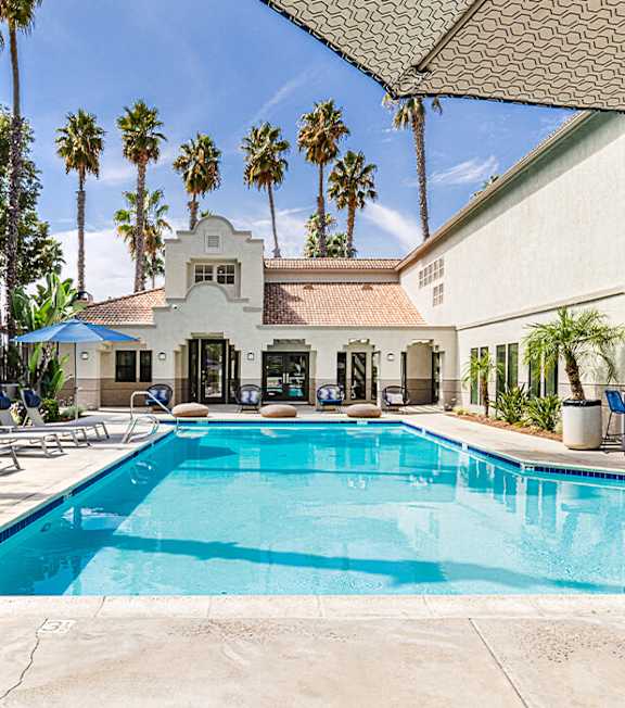 Outdoor pool at Marquessa Villas Apartments and Townhomes in Corona CA