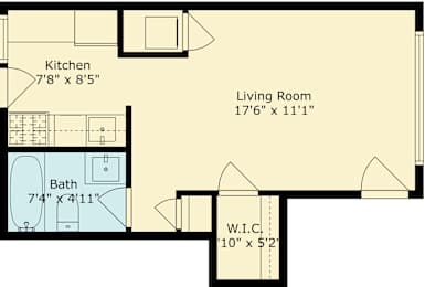 A floor plan for a 335 square feet unit at 1050 Noel Drive, Menlo Park, Ca 94025.