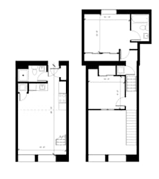 plan of the upper and lower floors of a house