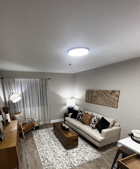 a view of the living room from the top of the stairs